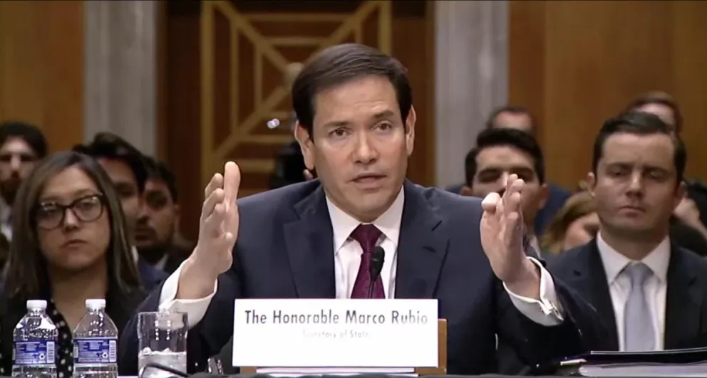 Captura de video de una transmisión del Senado de Estados Unidos del secretario de Estado de EE.UU., Marco Rubio, en una audiencia este miércoles, en Washington (EE.UU.). Foto: EFE 