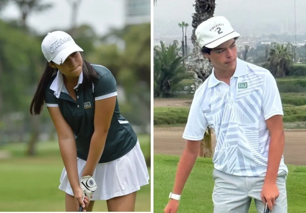 Onishi (izq.) y Rojas, durante su competencia. Fotos: Federación Boliviana de Golf.