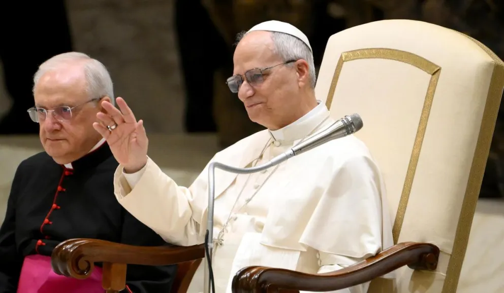 El papa León XIV dirige la audiencia general semanal en el salón Pablo VI, Ciudad del Vaticano, este miércoles 4 de febrero de 2026. Foto: EFE