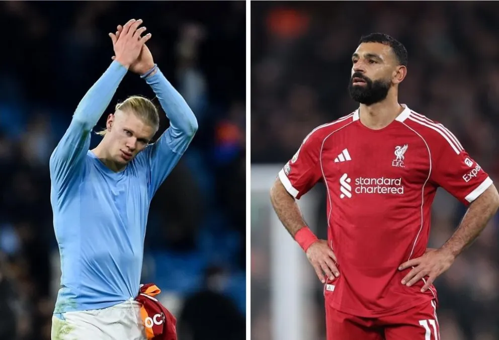 Erling Haaland (izq.) y Mohamed Salah. Foto: EFE.