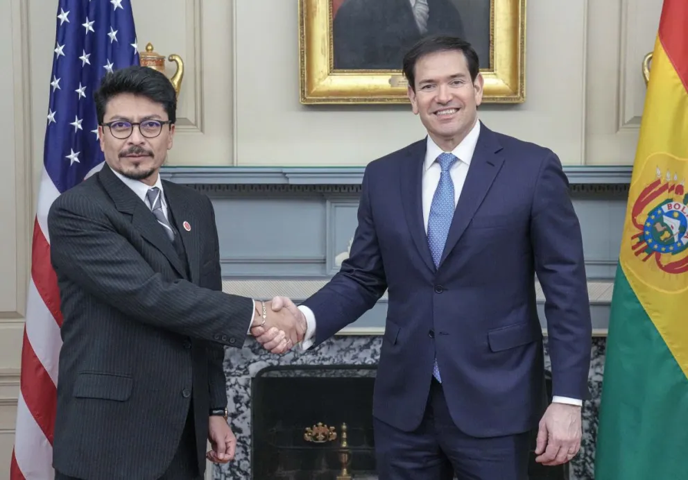 El canciller de Bolivia, Fernando Aramayo, y el secretario de Estado de Estados Unidos, Marco Rubio. Foto: @SecRubio