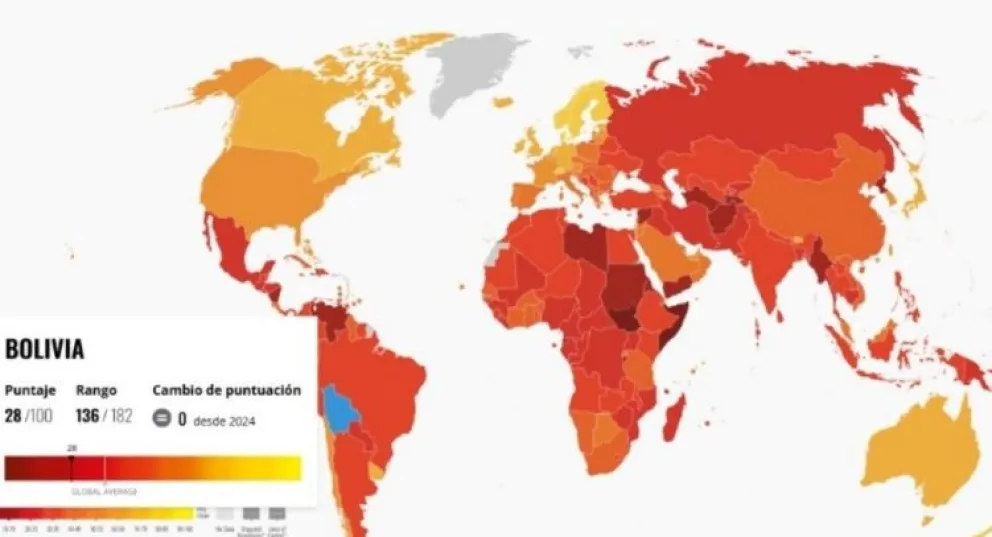Situación de Bolivia en el Índice de Transparencia. Foto: Captura de imagen