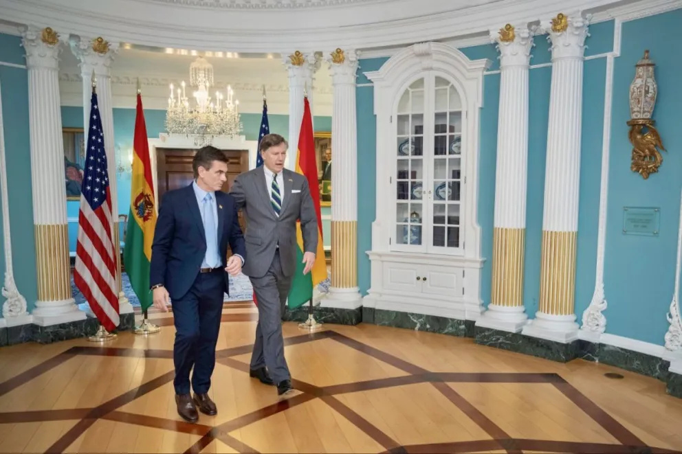 El presidente Rodrigo Paz visitó Estados Unidos y se reunió con Christopher Landau. Foto: Christopher Landau