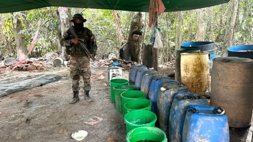 Destrucción de una fábrica de pasta base en Villa Tunari. Foto: FELCN