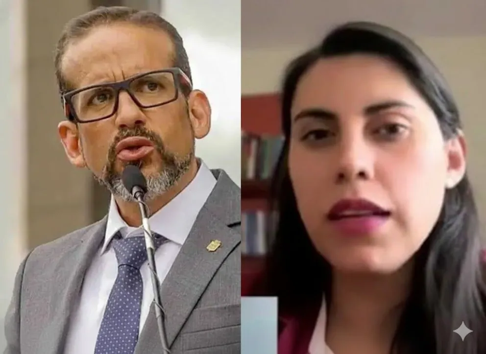 El gobernador Luis Fernando Camacho y la viceministra de Autonomías, Andrea Barrientos.