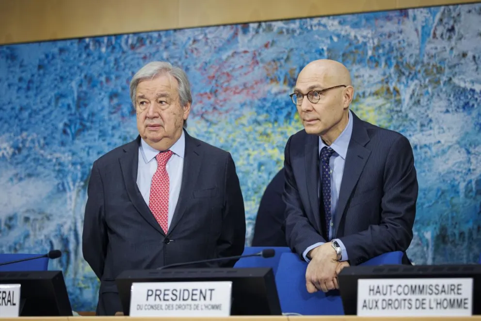 El secretario general de la ONU Antonio Guterres (I) y el Alto Comisionado de la ONU para los Derechos Humanos Volker Turk (D). Foto: EFE 