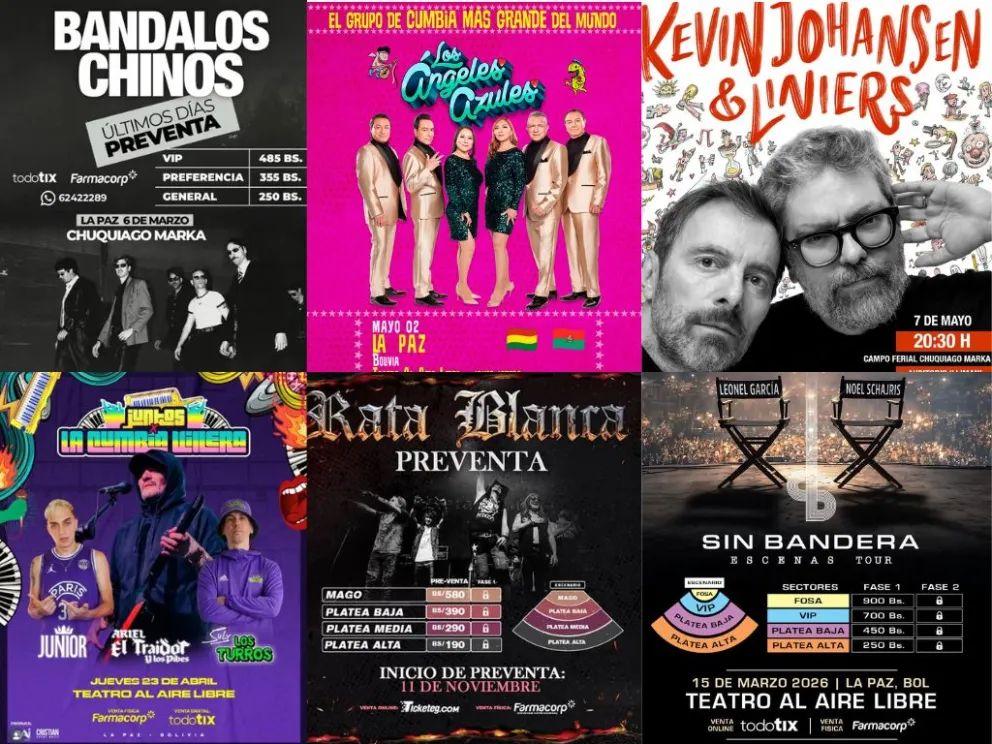 Algunos de los conciertos que habrá desde marzo en La Paz. Foto: Composición Visión 360/Facebook