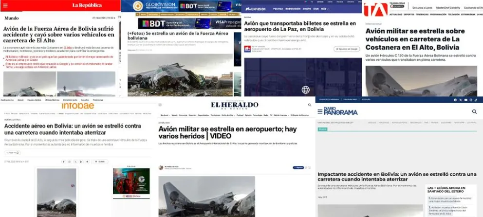 Así tituló la prensa internacional sobre el accidente de avión ocurrido en El Alto. Foto: Composición