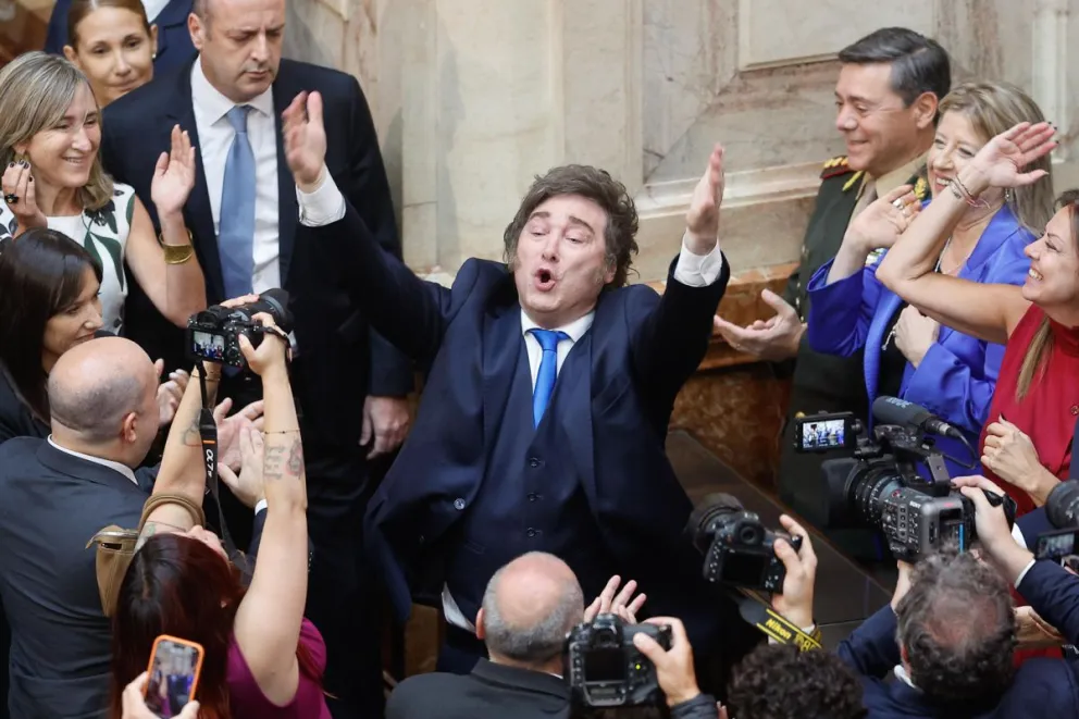 El presidente de Argentina, Javier Milei, reacciona este domingo, durante el inicio de las sesiones ordinarias del Congreso de la Nación en Buenos Aires (Argentina). Foto: EFE