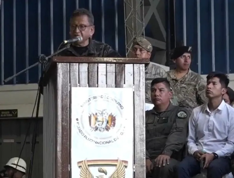 El ministro de Gobierno, Marco Antonio Oviedo, en Chimoré. Foto: Captura de imagen