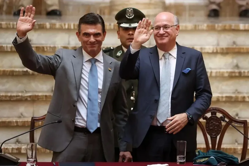 El presidente Rodrigo Paz y el presidente del BID, Ilan Goldfajn. Foto archivo: EFE