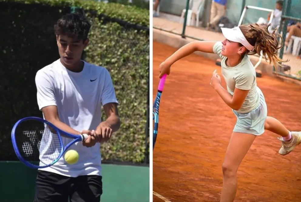 Los tenistas bolivianos Matías Rivero (izq.) e Inés Bustillos. Crédito: FBT