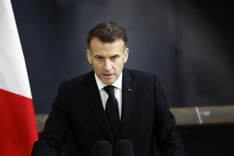 El presidente francés Emmanuel Macron, el pasado lunes 2 de marzo durante un discurso. Foto: EFE 