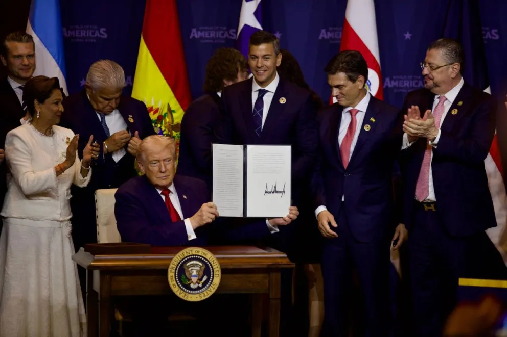 El presidente Rodrigo Paz en la creación de la coalición contra los cárteles. Foto tomada de la cuenta en RRSS del presidente Rodrigo Paz