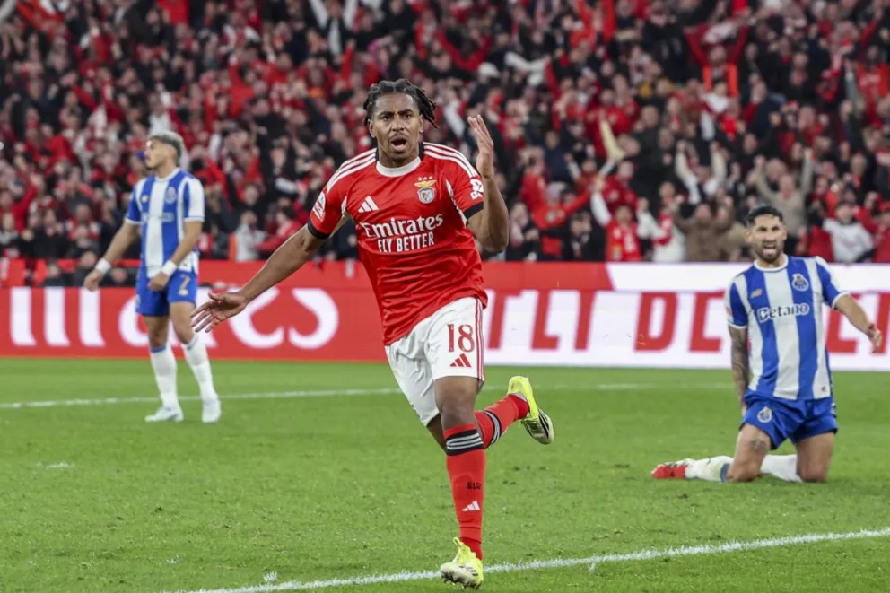 Leandro Barreiro, del Benfica, celebra el 2-2 ante el FC Porto. Foto: EFE.