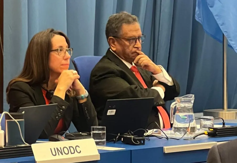 El ministro Marco Antonio Oviedo en la Comisión de Estupefacientes de las Naciones Unidas . Foto: Ministerio de Gobierno