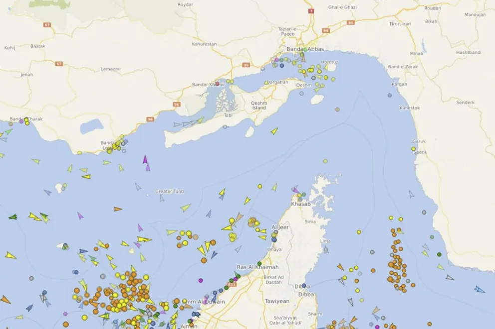 Captura que muestra la disminución del tráfico marítimo en el estrecho de Ormuz. Imagen: EFE 