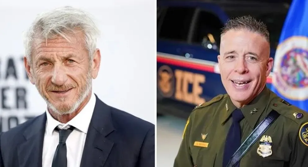 Composición de dos fotografías de archivo donde aparece el actor Sean Penn (i) y el jefe de la Oficina de Aduanas y Protección Fronteriza de EE.UU. (CBP) en California, Greg Bovino. Foto: EFE