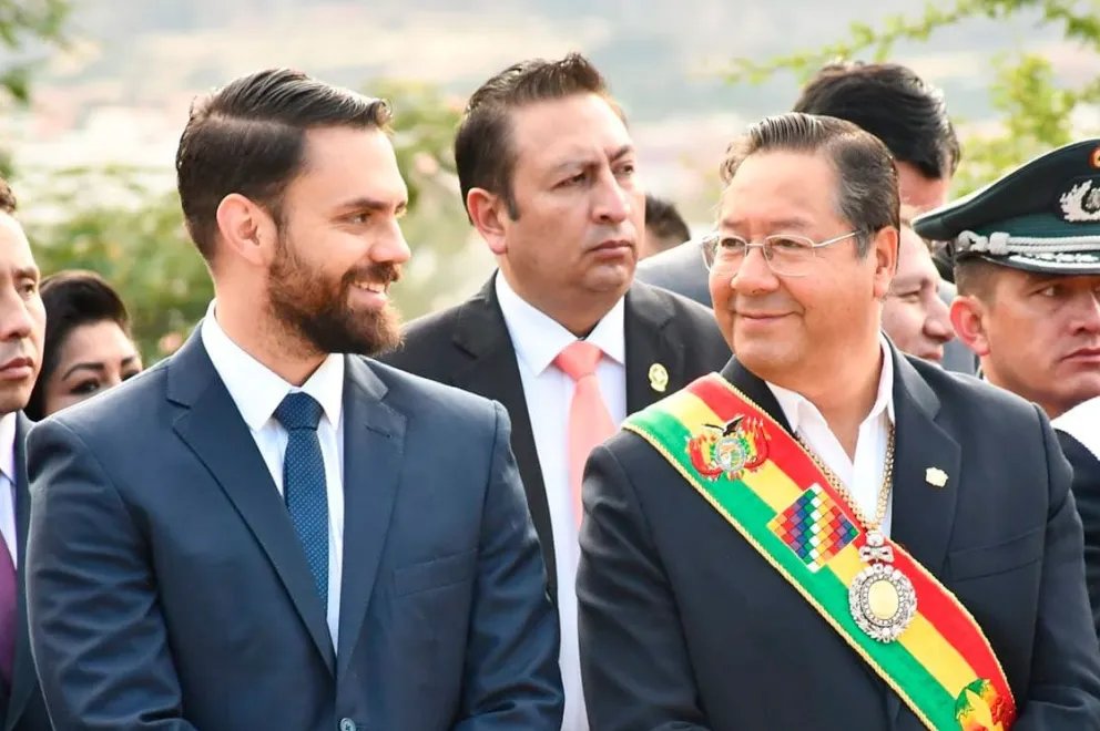 El expresidente Luis Arce y el exministro de Gobierno, Eduardo Del Castillo. Foto: Erbol