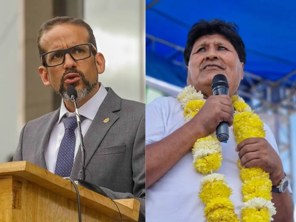 El gobernador Luis Fernando Camacho y el expresidente Evo Morales. Foto archivo