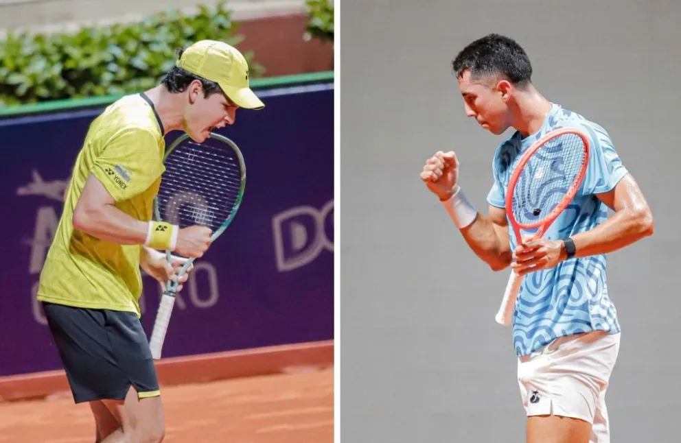 Prado (izq.) y Dellien celebran tras ganar en sus respectivos partidos. Fotos: Paraguay Open.