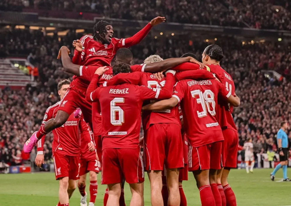 Jugadores del Liverpool tras ganar en su partido de Champions. Foto: Liverpool.