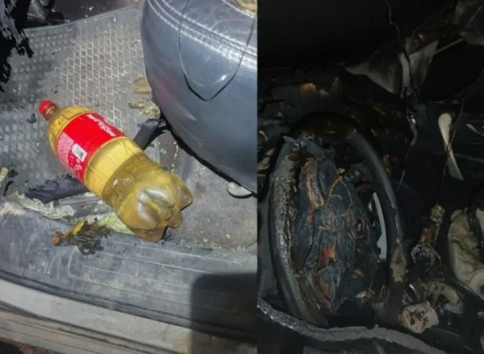 Vehículo particular de un policía incendiado en Tupiza por contrabandistas. Foto: F-13 Tupiza