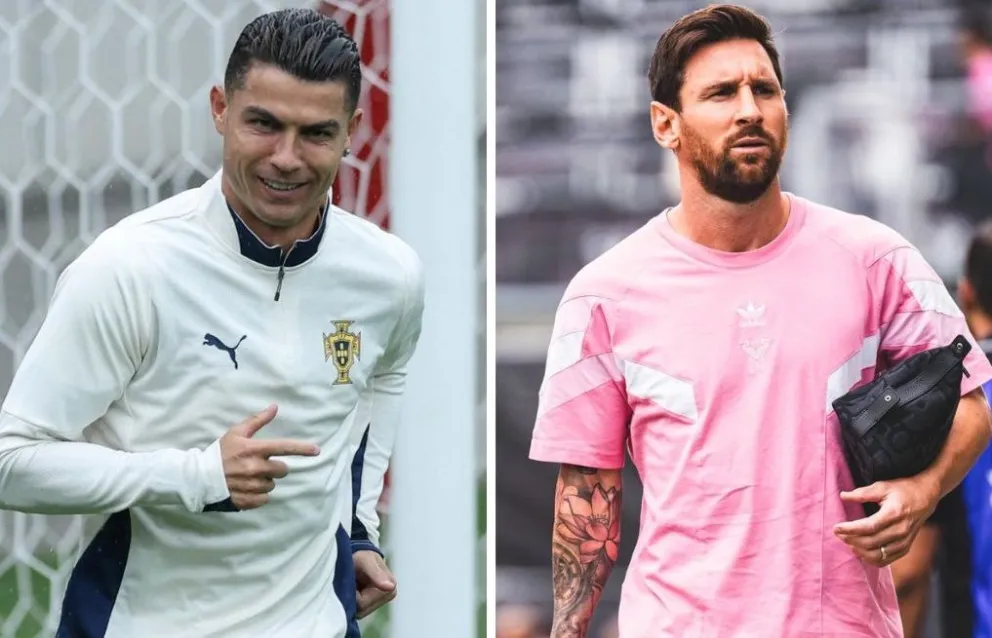 Las astros mundiales Ronado (izq.) y Messi. 