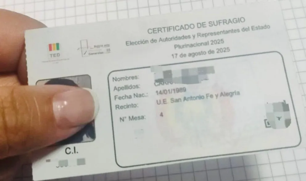 Boleta de sufragio de las elecciones subnacionales 2026. Foto: ABI