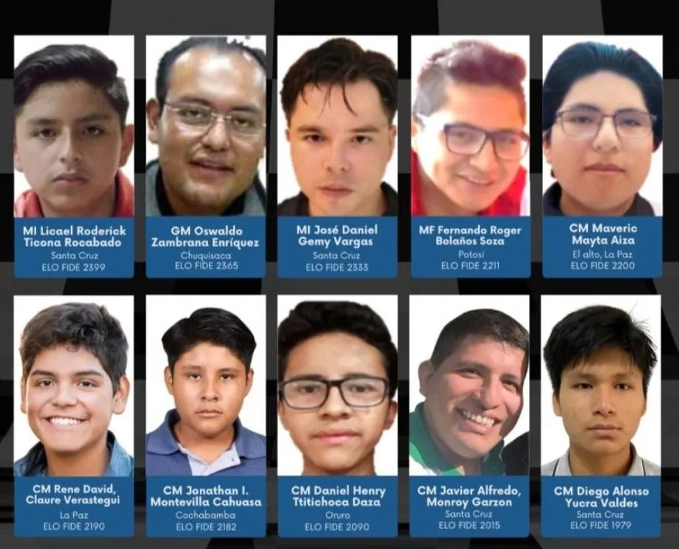 Los pensadores del torneo masculino.  Foto: Federación Boliviana de Ajedrez.