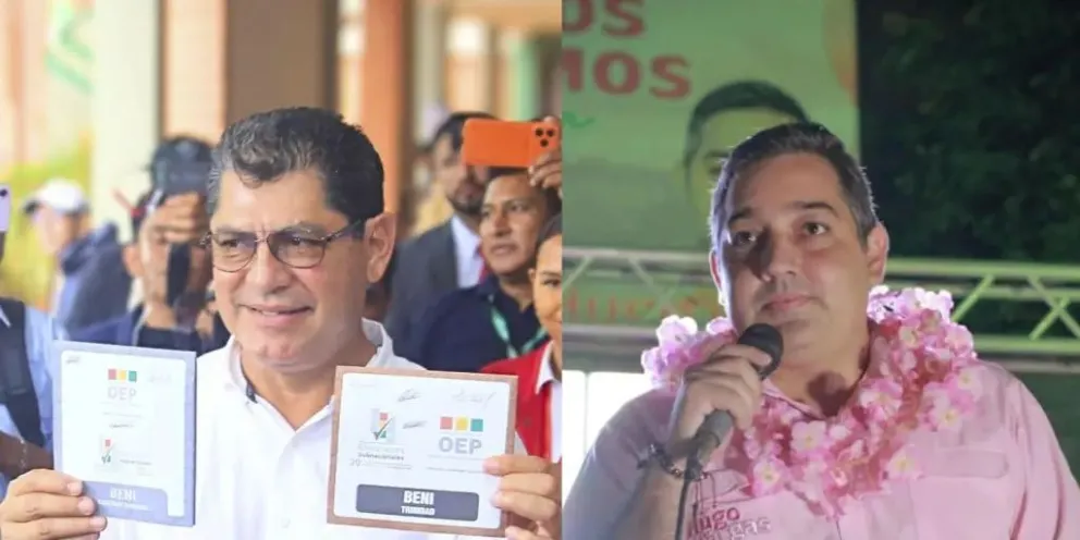 Tito Egüez, candidato por Patria Unidos y Hugo Vargas, por el Movimiento Nacionalista Revolucionario (MNR) definirán en la segunda vuelta quien es el gobernador de Beni. Foto: Unitel