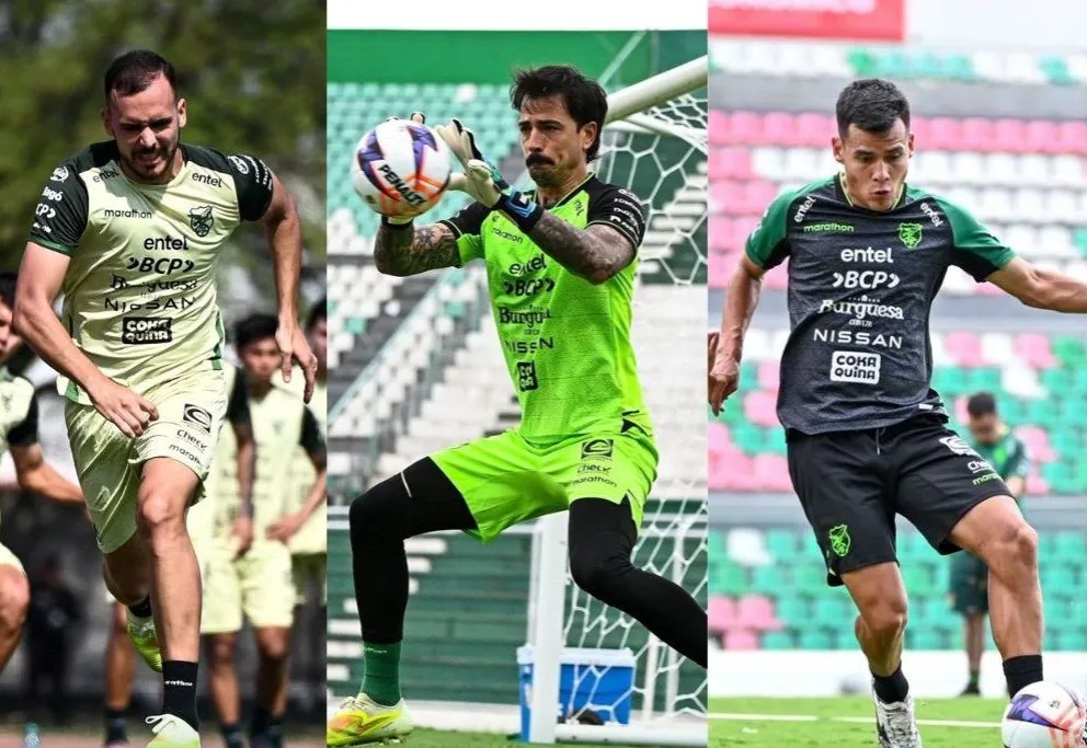 Haquin, Viscarra y Villarroel, durante un entrenamiento en la actual Selección. Fotos: FBF.