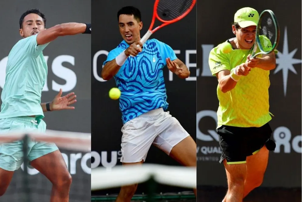 Hugo Dellien (izq.), Murkel Dellien y Prado, en acción. Fotos: LA Open.