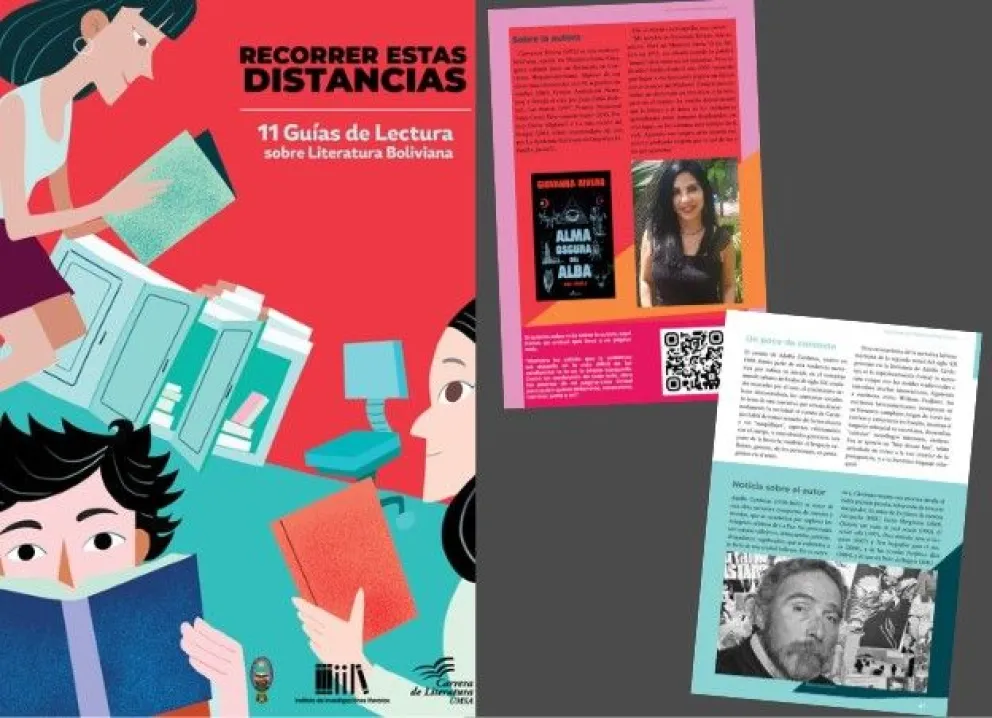 La portada y presentaciones del libro "Recorrer estas distancias. 11 guías de lectura sobre literatura boliviana". Foto: Composición 