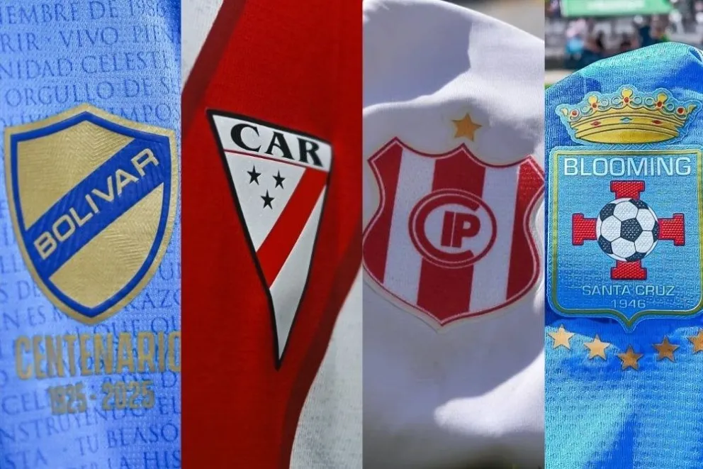 Escudos de Bolívar (izq.), Always Ready, Independiente y Blooming.