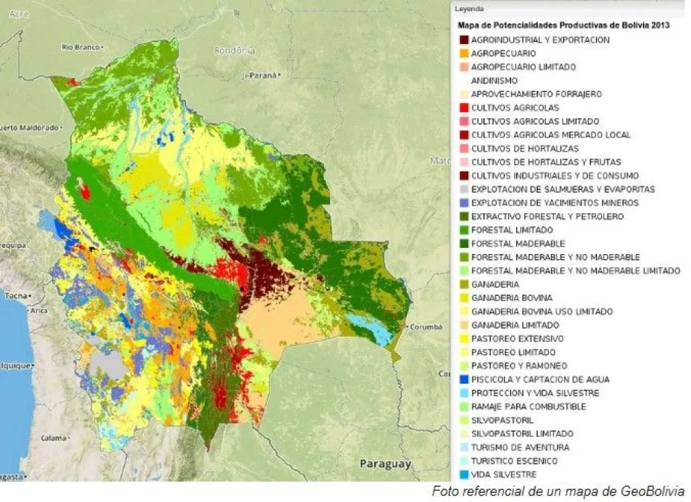 Foto referencial de un mapa de GeoBolivia. 