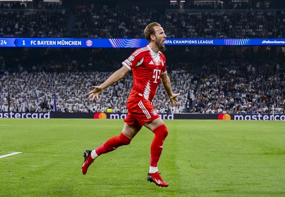 Harry Kane celebra su gol frente al Real Madrid. Foto:UE
