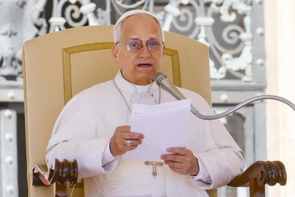 Imagen del papa León XIV en la audiencia semanal el 8 de abril de 2026. Foto: EFE 
