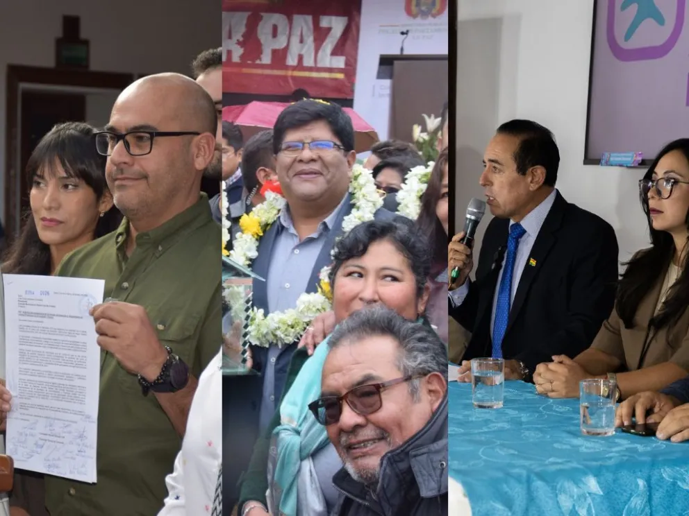 El equipo de Manuel "Mamen" Saavedra y los alcaldes de El Alto y La Paz. Foto: Composión Visión 360/RRSS