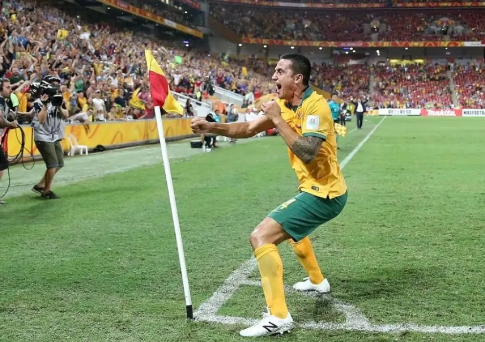 Cahill durante su festejo que lo hizo conocer. Foto: FIFA.