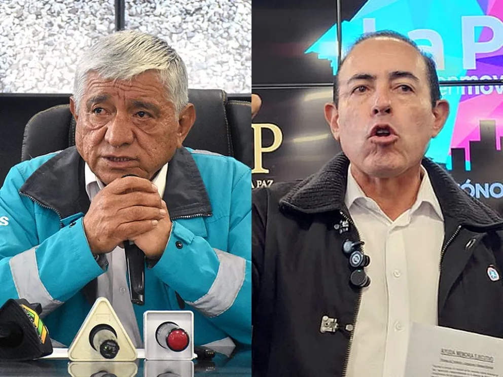 El alcalde saliente, Iván Arias, y el burgomaestre entrante, César Dockweiler.Fotos: Amun y Visión 360 