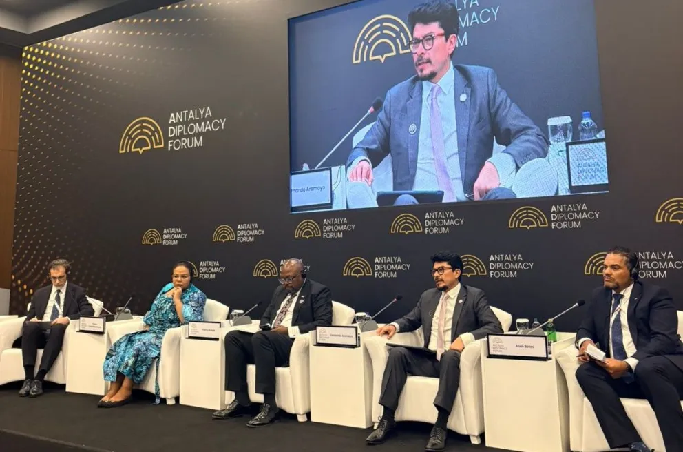 El canciller Aramayo en el foro. Fotos: Ministerio de RREE