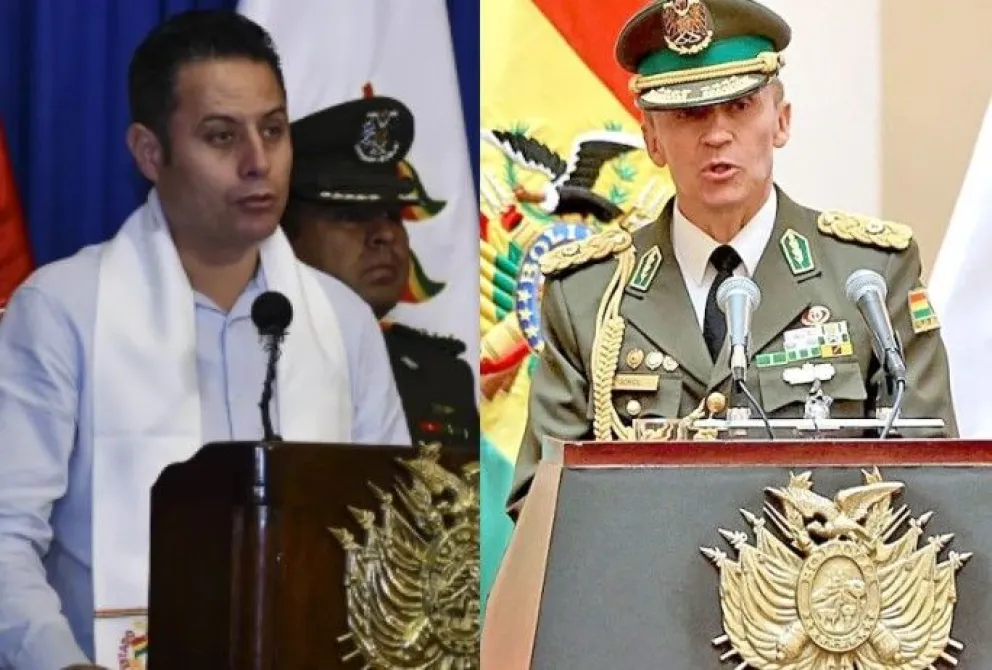 El vicepresidente Edmand Lara y el comandante general de la Policía Boliviana, Mirko Sokol. Foto: Composición