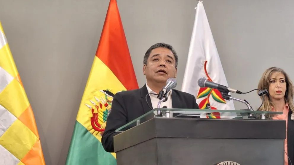 El vocero presidencial, José Luis Gálvez, en una conferencia de prensa anterior. Foto: APG