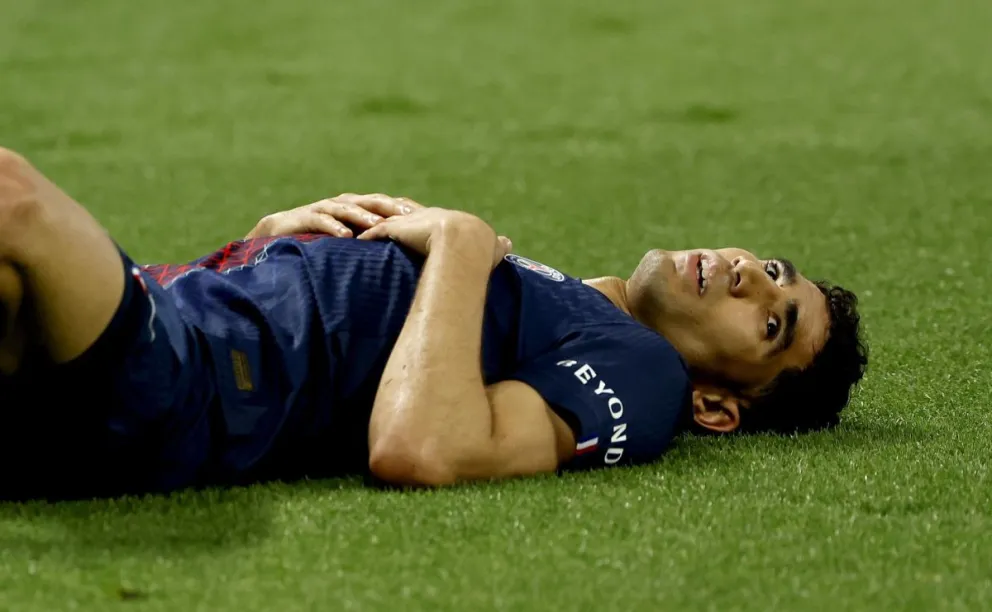 Hakimi durante el partido de ida de semifinales ante el Bayern. Foto: EFE.