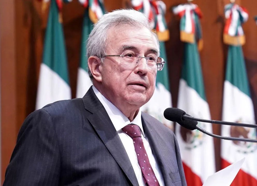 El gobernador de Sinaloa, Rubén Rocha Moya, mientras participa en un acto protocolario en la ciudad Culiacán, en Sinaloa (México). Foto: EFE