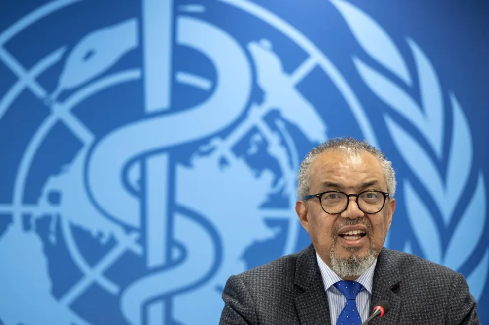 El director general de la Organización Mundial de la Salud, Tedros Adhanom Ghebreyesus, durante una conferencia de prensa en la sede de la OMS en Ginebra, Suiza, el 29 de abril de 2026. Foto: EFE
