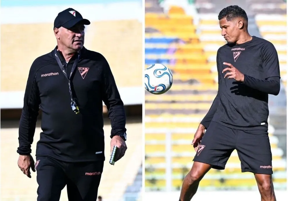 Marcelo Straccia (izq.) y Álex Rambal  durante el entrenamiento de Always en el Siles. Fotos: Club Always Ready