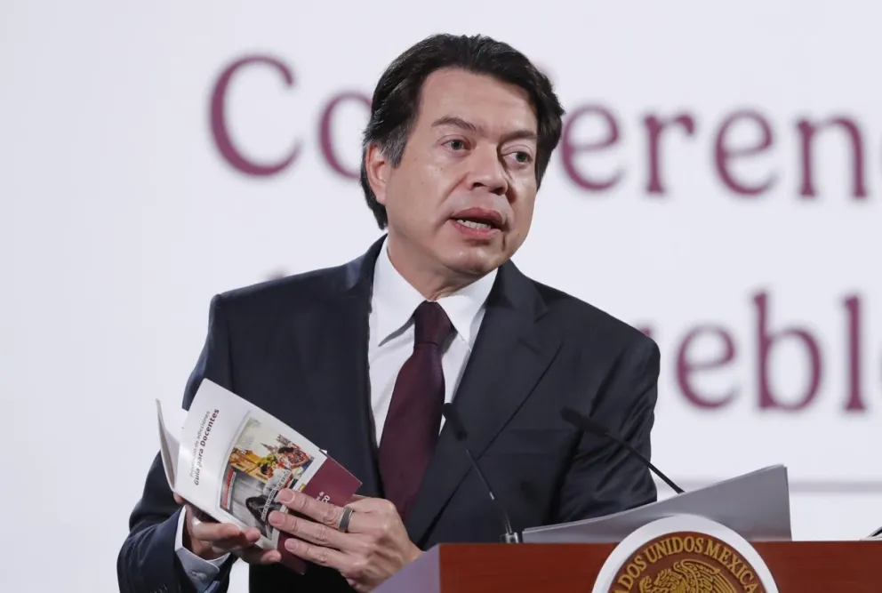 Mario Delgado, secretario de Educación Pública (SEP), durante la conferencia de prensa. Foto: EFE