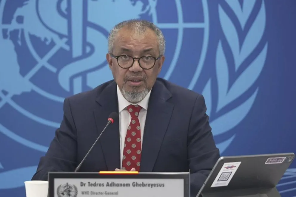 El director de la Organización Mundial de la Saludd (OMS), Tedros Adhanom, durante la rueda de prensa sobre el hantavirus celebrada en Ginebra el pasado jueves. Foto: EFE